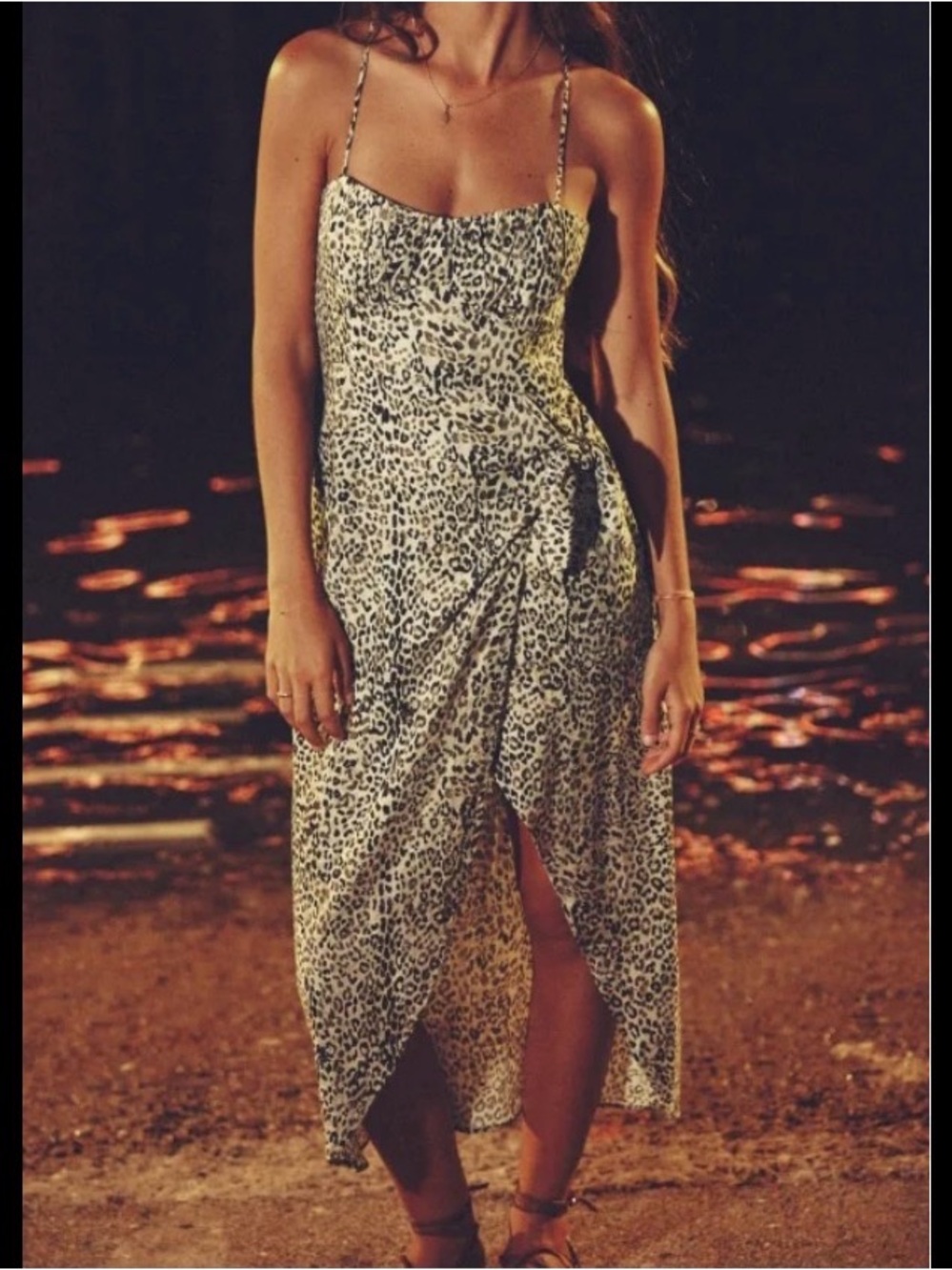 Zara Leopard Print Linen Blend Midi Dress